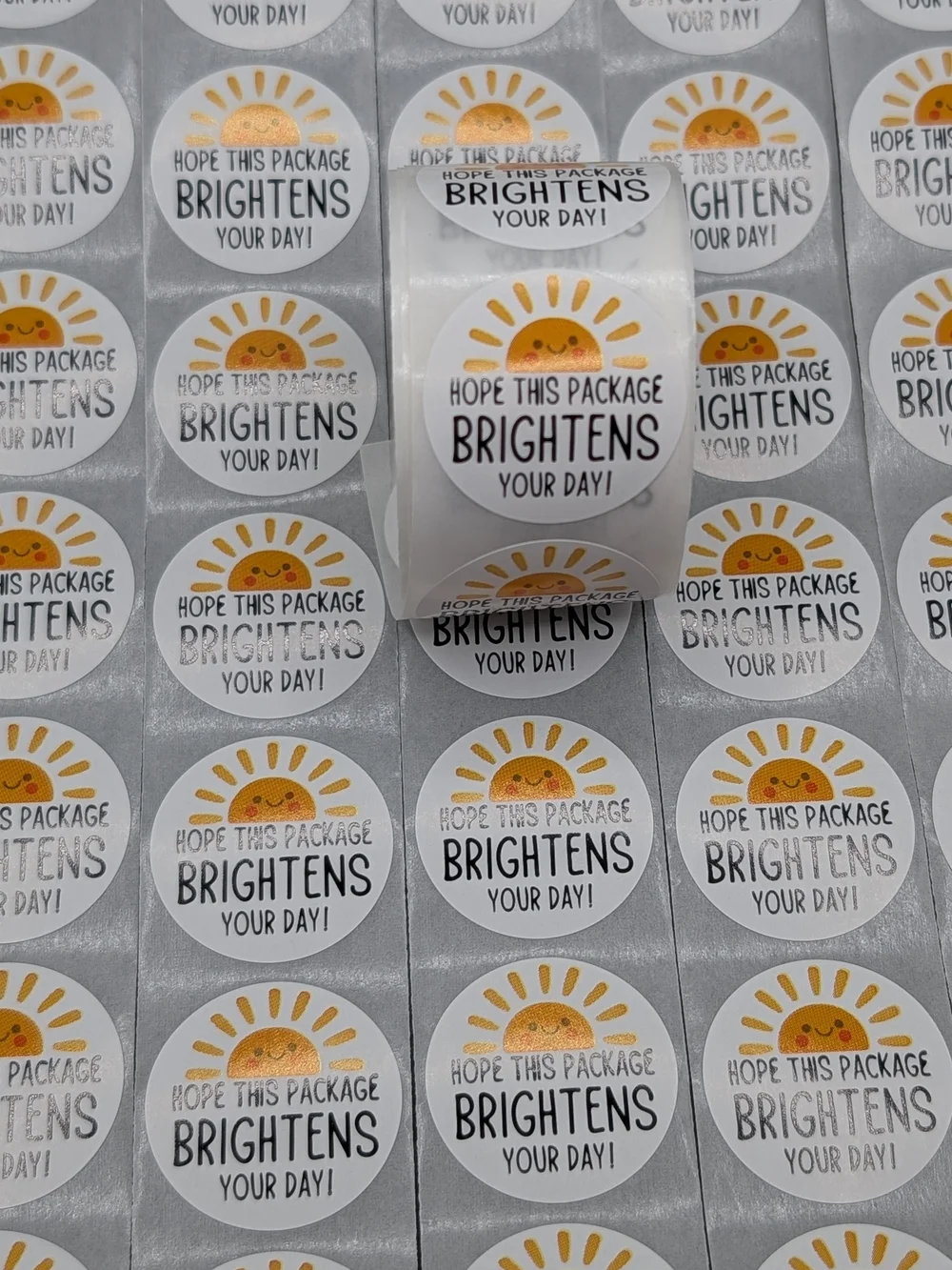 500 Count 1 Roll Brightens Your Day Sunny Small Business Stickers Roll Shipping